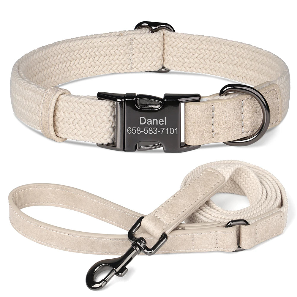 Personalized Dog Collar Leash Set Nylon Dog Collars With Walking Lead Rope Adjustable Pet Necklace for Small Large Dogs Durable