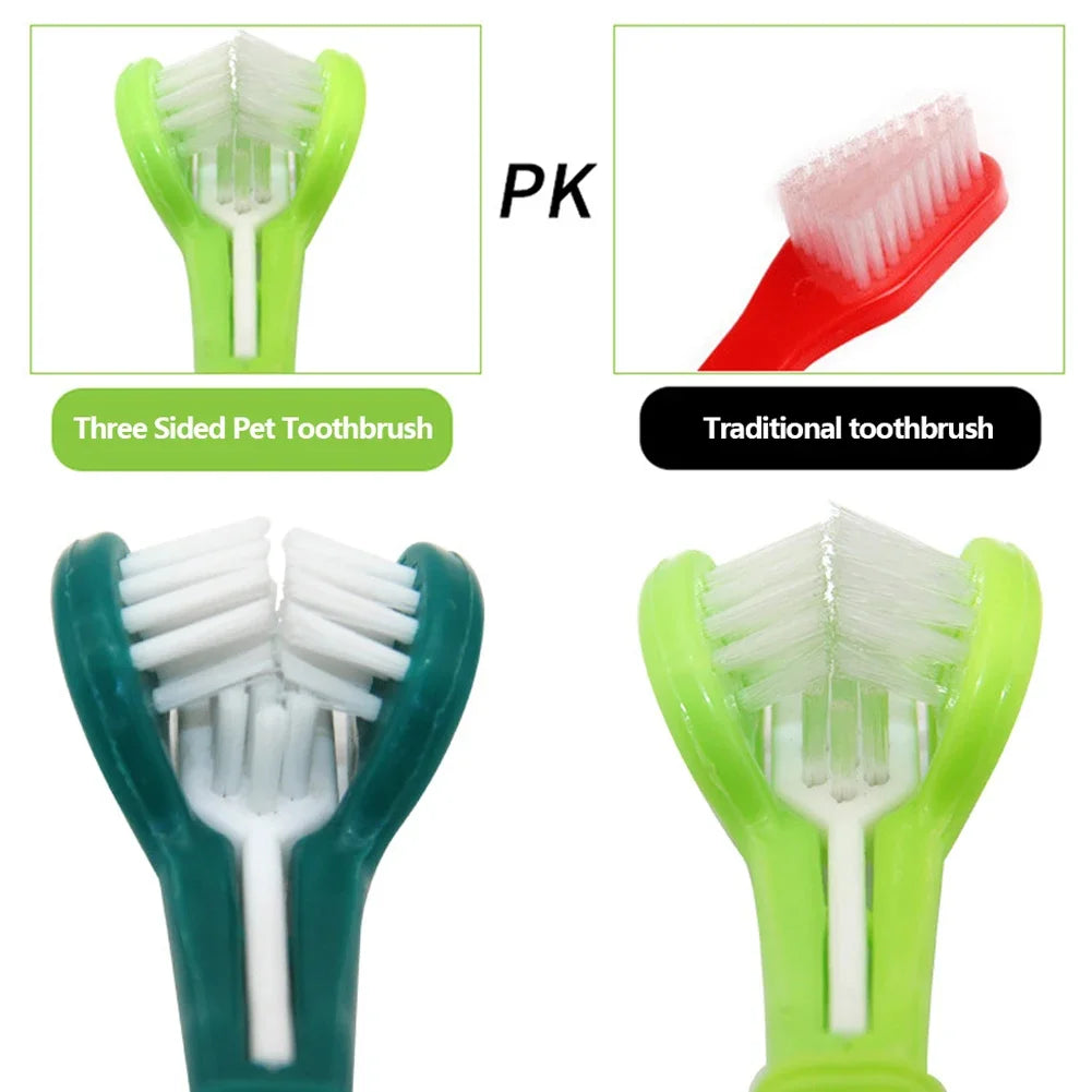 Three Sided Pet Toothbrush Three-Head Multi-angle Toothbrush Cleaning Dog Cat Brushes Bad Breath Teeth Care ToolS