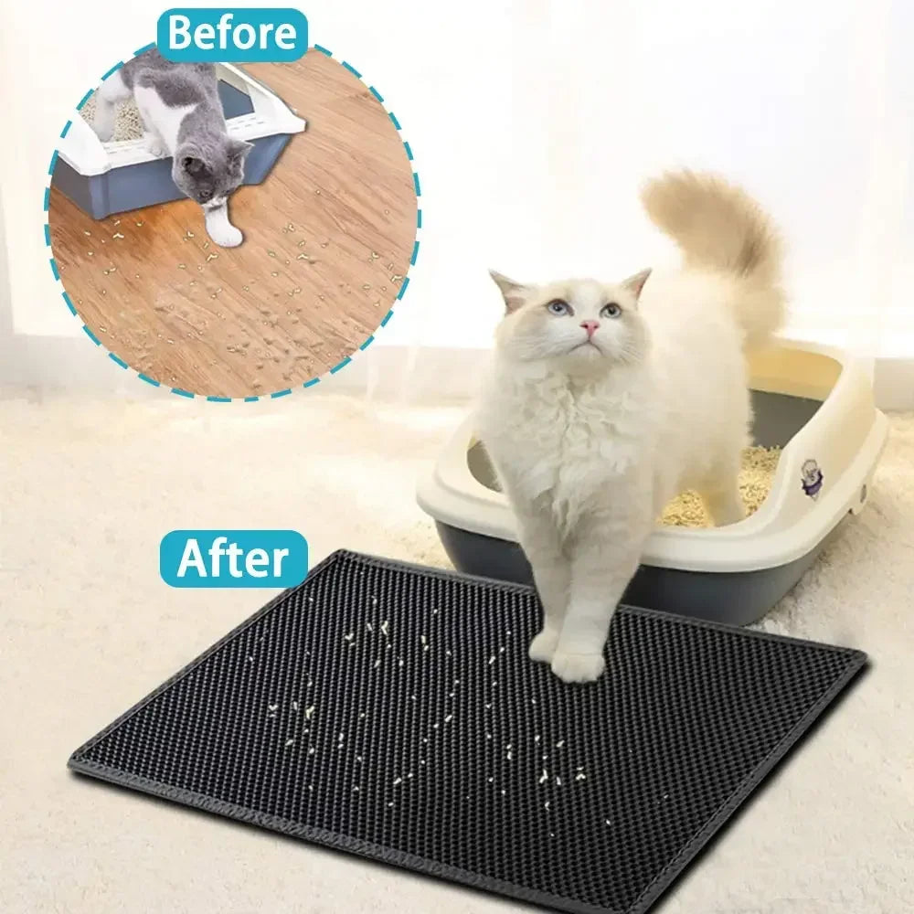 Cat Litter Mat 4 Size Large Honeycomb Double Layer Litter Trapping Non Slip Waterproof Urine Proof Cat Litter Box Kitten Beige