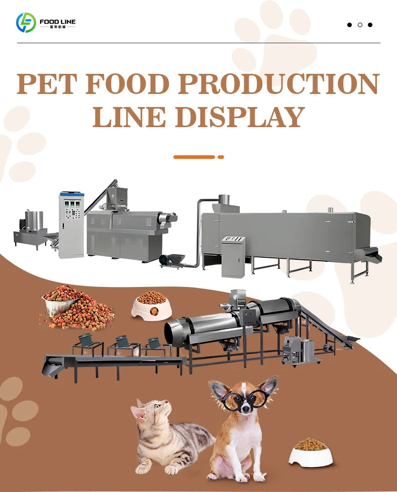 4-6Tph multi-purpose three-screw extrusion pet food making machine full production line dog cat fish food making machine