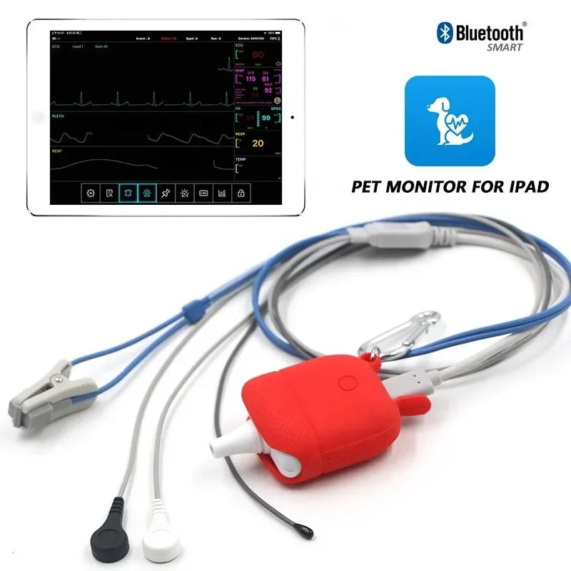 Multi-parameter Veterinary Monitor Bluetooth Smart Wear ECG Macine Pet SPO2 RESP TEMP PR  Monitor APP IOS Android