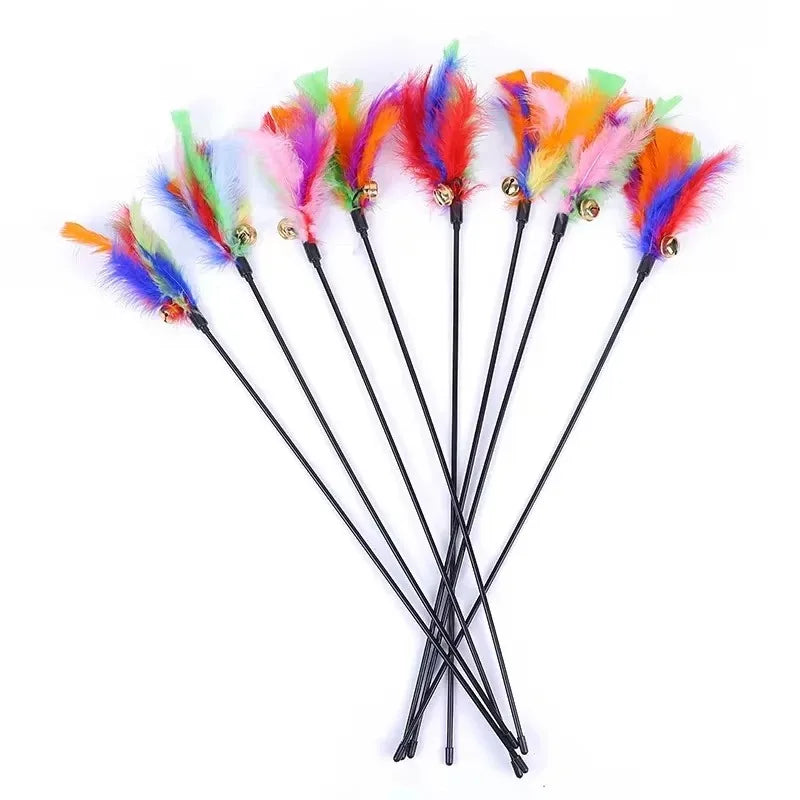 Funny Kitten Cat Teaser Interactive Toy Rod with Bell and Feather Toys for Cats Teaser Interactive Toy Rod Pet Cats Stick