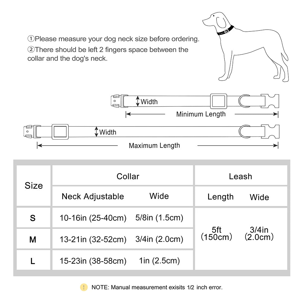 Personalized Dog Collar Leash Set Nylon Dog Collars With Walking Lead Rope Adjustable Pet Necklace for Small Large Dogs Durable