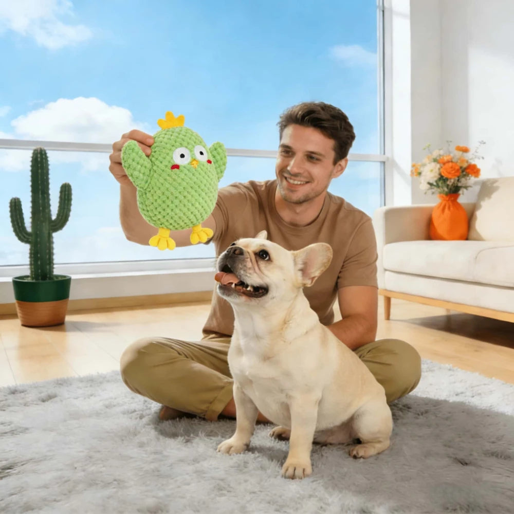 Dog Chew Toy Green Chicken Plush Toy Durable Interactive Puppy Teething Toy For Small Medium Large Breed Dogs Squeaky Pet Toy