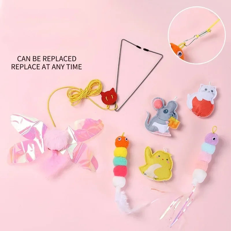 Cat Rope Long Rope Teasing Cat Toy Accessories Pet Kitten Toy Cat Toy Swing Sticky Disc Elastic with Bell Hanging Door Teasing