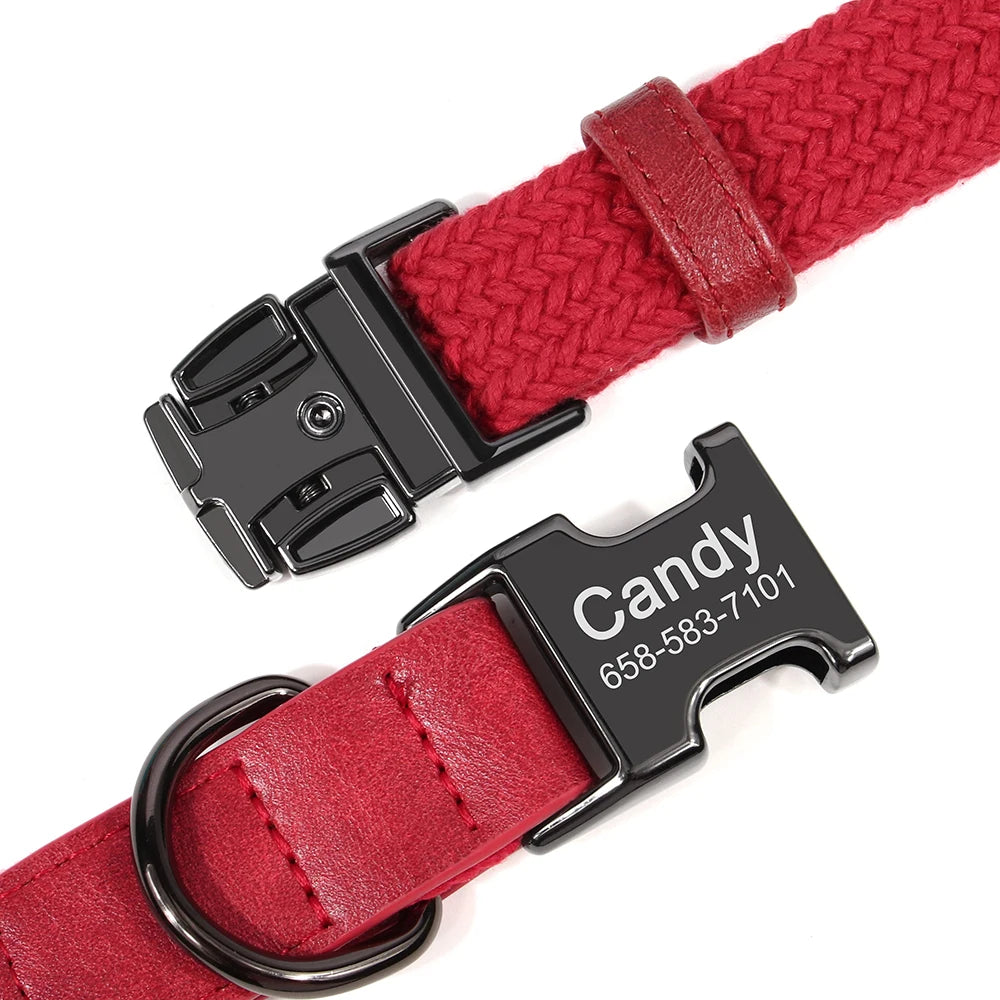 Personalized Dog Collar Leash Set Nylon Dog Collars With Walking Lead Rope Adjustable Pet Necklace for Small Large Dogs Durable