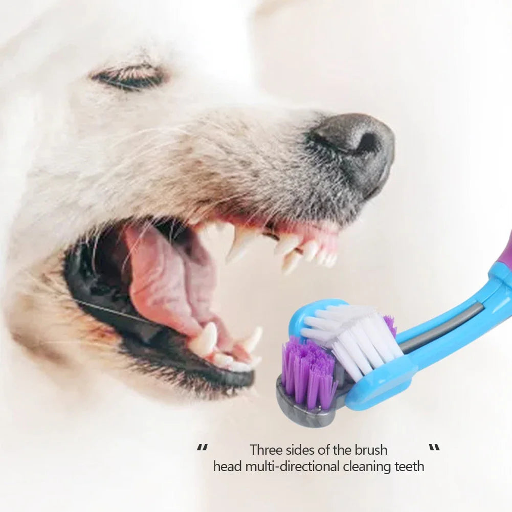 Three Sided Pet Toothbrush Three-Head Multi-angle Toothbrush Cleaning Dog Cat Brushes Bad Breath Teeth Care ToolS