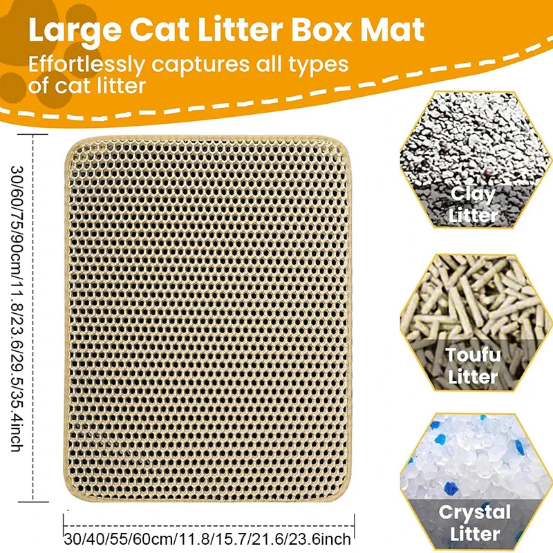 Cat Litter Mat 4 Size Large Honeycomb Double Layer Litter Trapping Non Slip Waterproof Urine Proof Cat Litter Box Kitten Beige