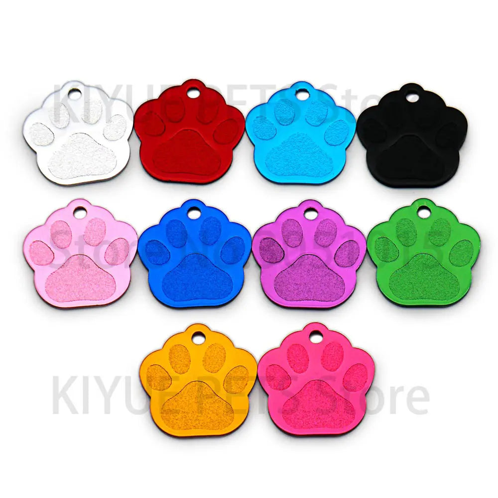 Wholesale 20Pcs PAW Shape 3D Exquisite Personalized Pet Dog ID Tags Custom Engraved Name Phone No. Cat For Dog  Pet Accessories