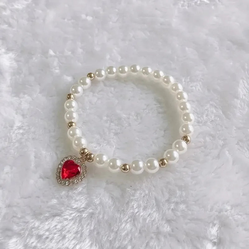 Fashion Pet Heart Pendant Necklace Adjustable Collar Fake Pearls for Dogs Cats Stylish and Comfortable Accessories Pet Supplies