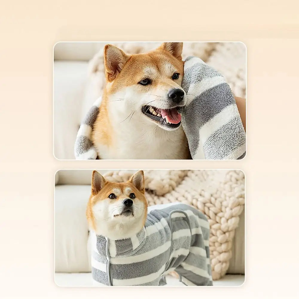 New Water Absorption Dog Bathrobe Quick Drying Microfiber Pet Clothes Double Layer Adjustable Hood Cat Towel Beach Time