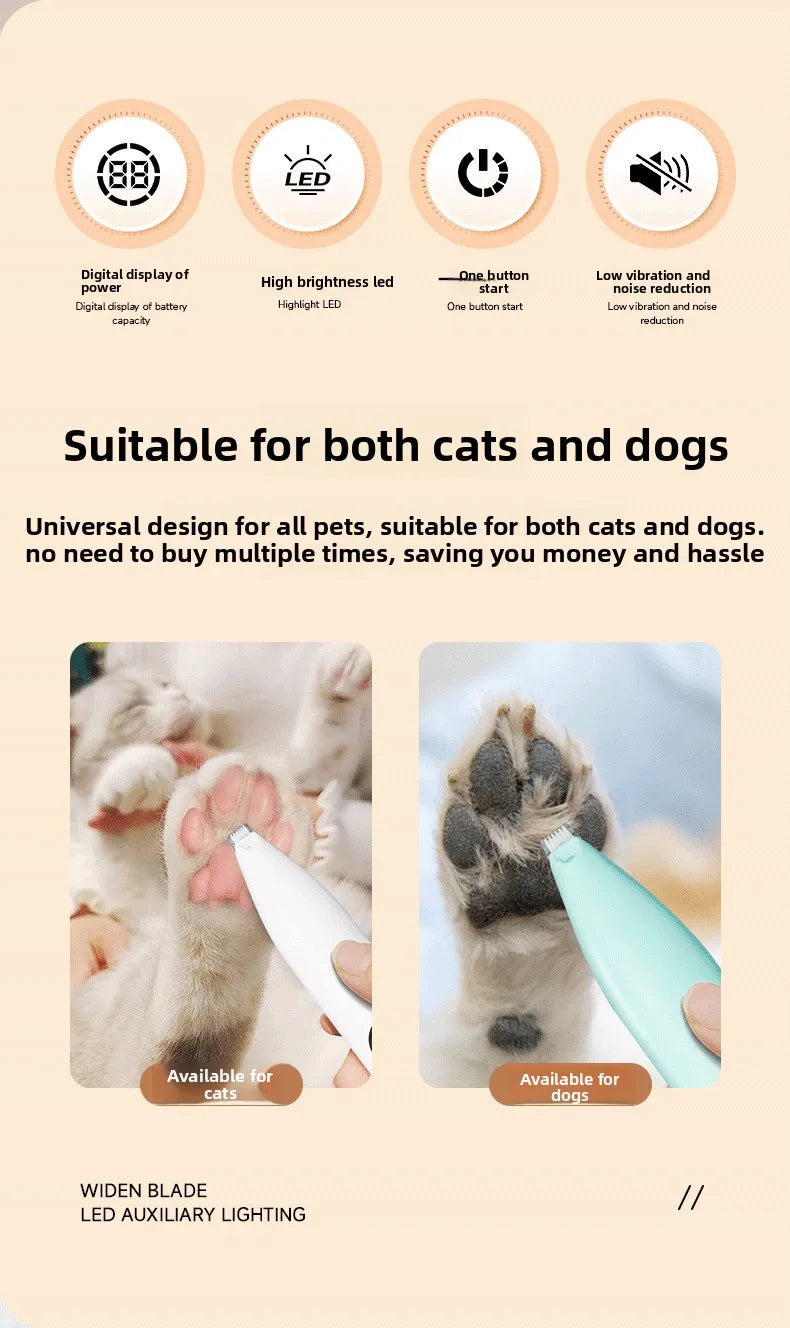 Hot Selling Cat Dog Shaving Foot Hair Charging LED Light Trimmer Foot Hair Clipper Pet Special Electric Clipper Electric Clipper