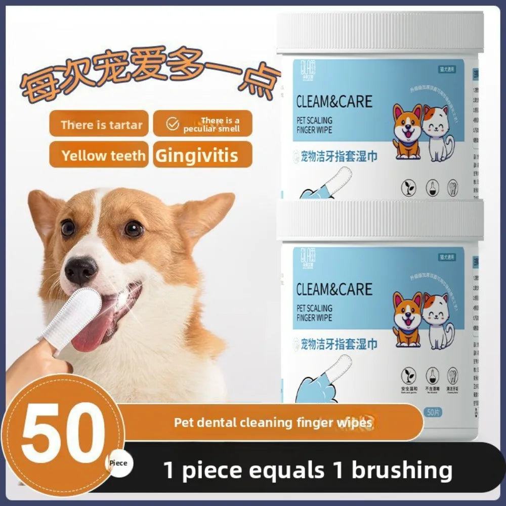 50Pcs/bottle Pet Finger Cover Toothbrush Cat Toothbrush Dog Bad Breath Teeth Cleaning Pet Toothpaste Cat Dog Toothbrush