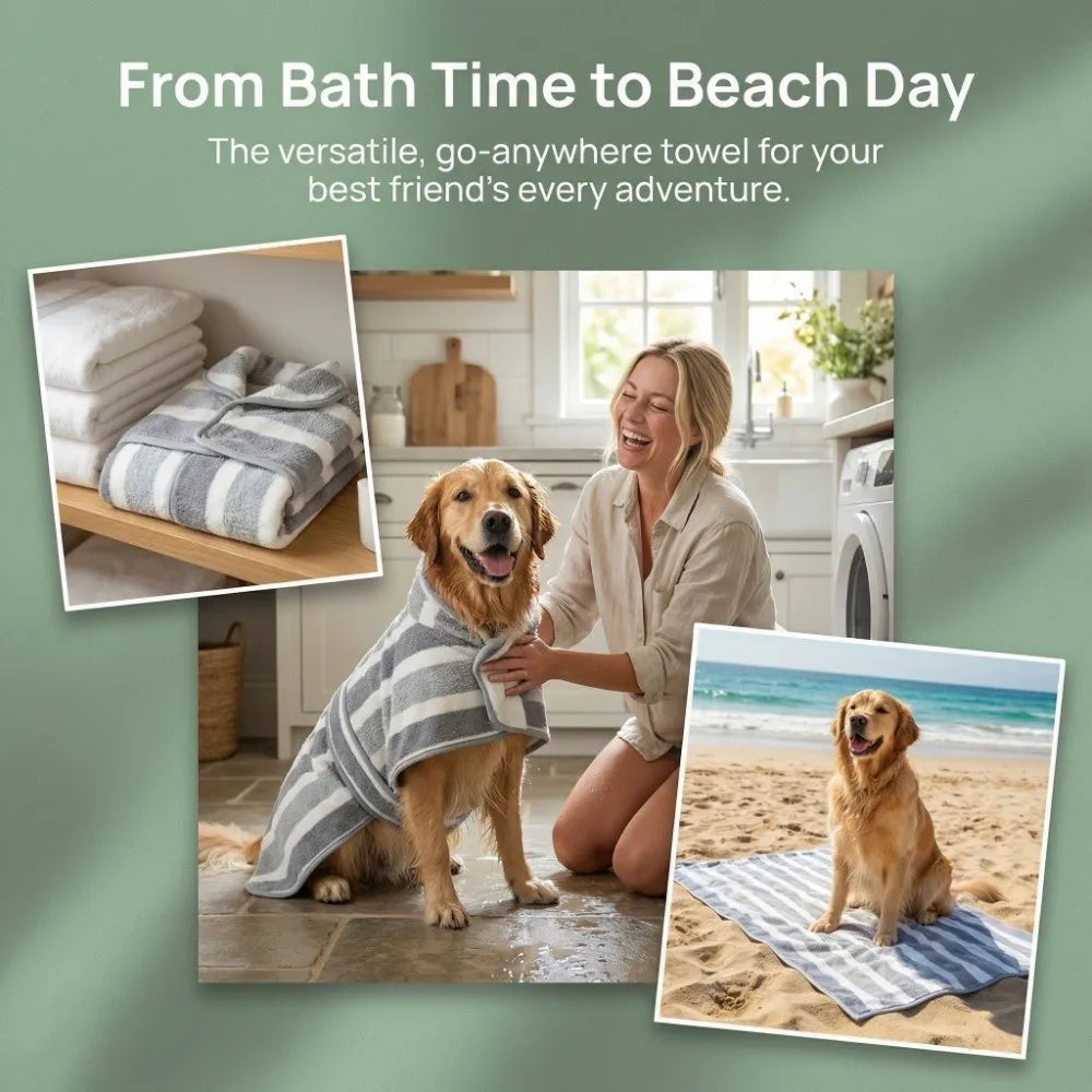 New Water Absorption Dog Bathrobe Quick Drying Microfiber Pet Clothes Double Layer Adjustable Hood Cat Towel Beach Time