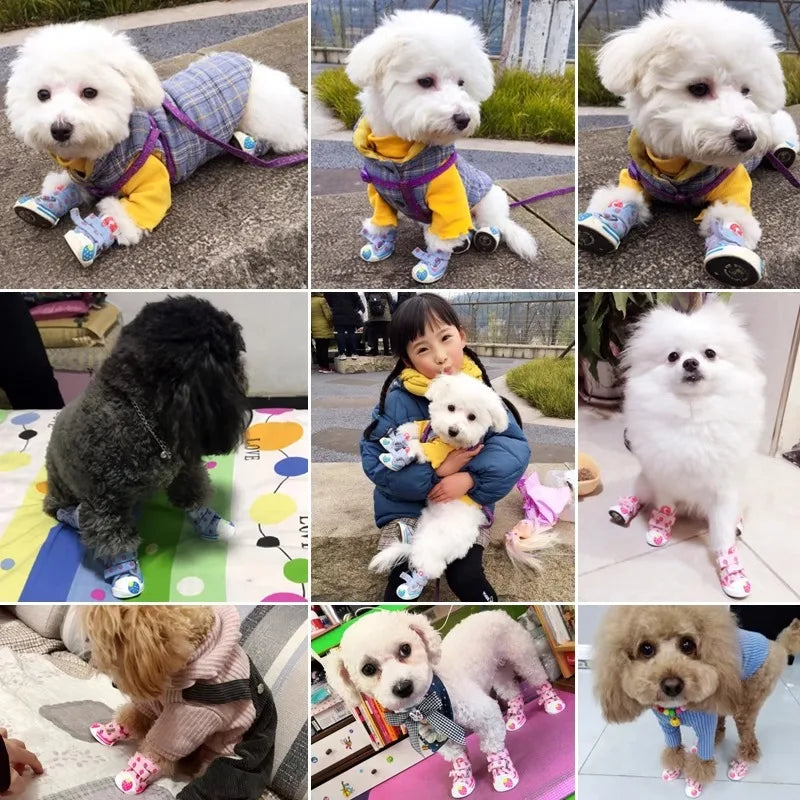 Strawberry Print Dog Canvas Shoes Breathable Dog Sneakers Soft Warm Puppy Footwear Fashion Outdoor Cat Boots Anti-Slip Pet Shoes