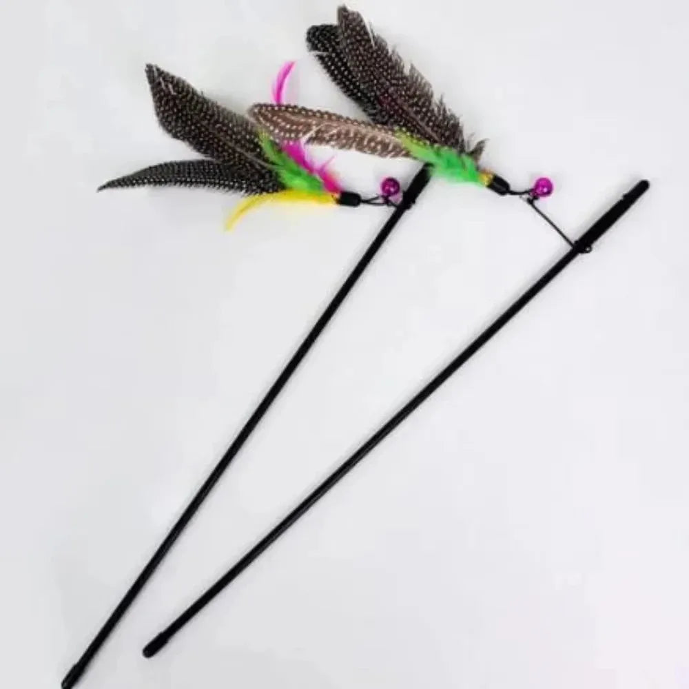 Funny Kitten Cat Teaser Interactive Toy Rod with Bell and Feather Toys for Cats Teaser Interactive Toy Rod Pet Cats Stick
