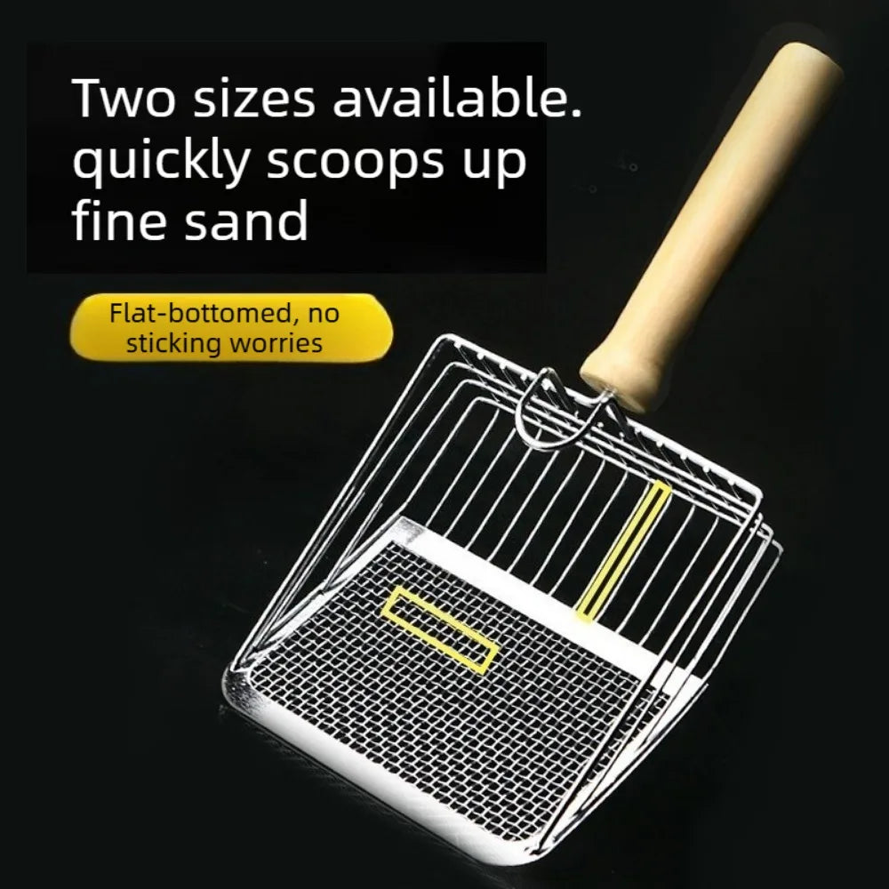 Washable Metal Cats Litter Scoop Comfortable Wooden Handle with Hook Pet Tool Suitable for Daily Cats Litter Box Cleaning