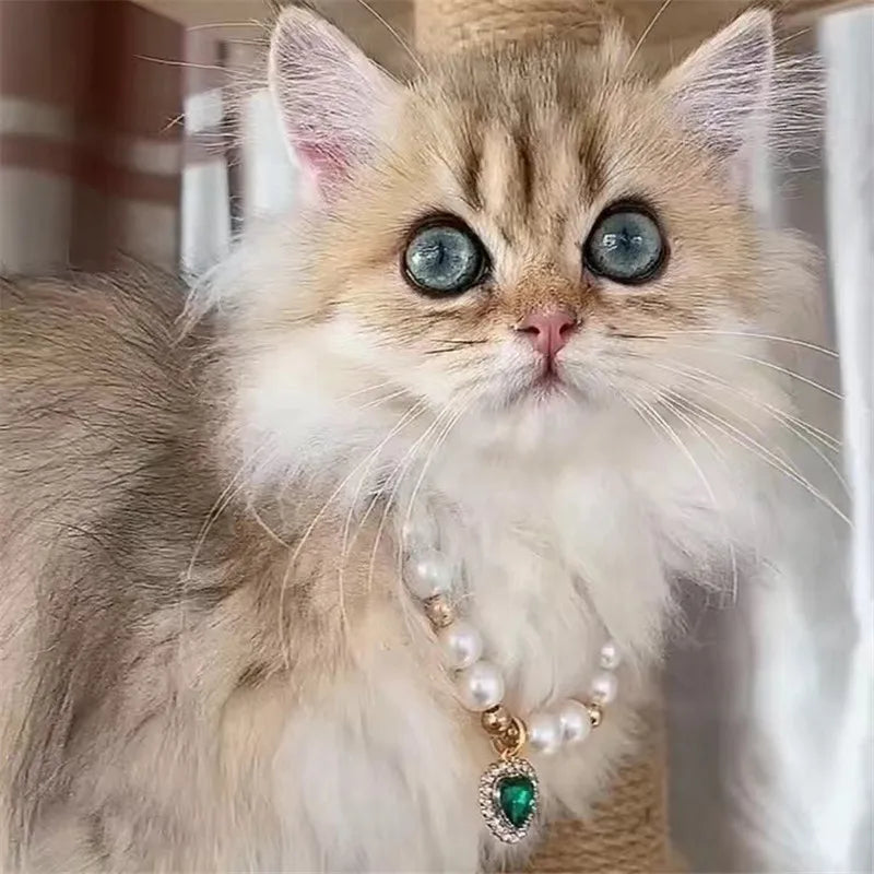 Fashion Pet Heart Pendant Necklace Adjustable Collar Fake Pearls for Dogs Cats Stylish and Comfortable Accessories Pet Supplies