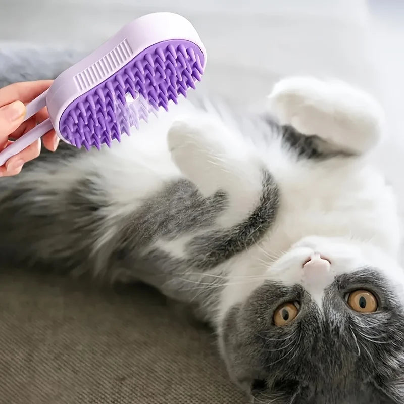 3-in-1 Steam Pet Brush - USB Rechargeable, Foldable Cat & Dog Grooming Tool with Silicone Bristles