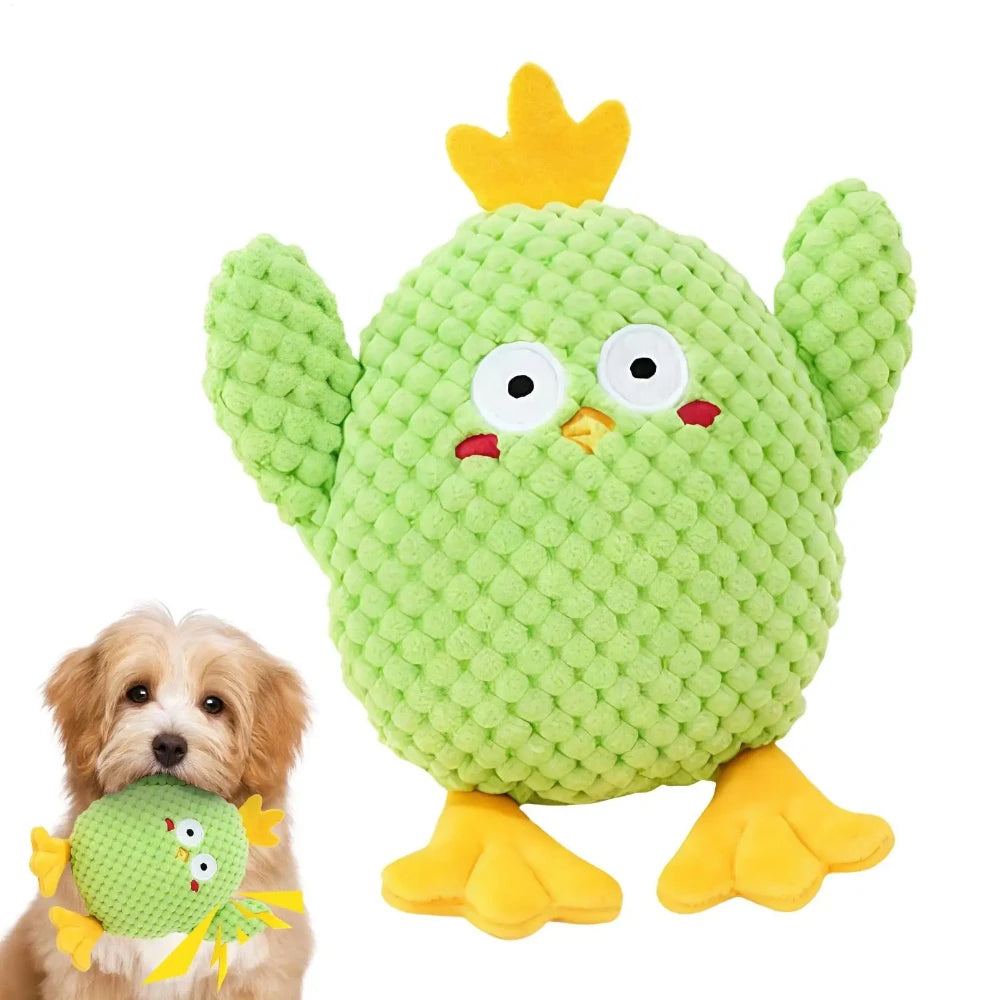 Dog Chew Toy Green Chicken Plush Toy Durable Interactive Puppy Teething Toy For Small Medium Large Breed Dogs Squeaky Pet Toy