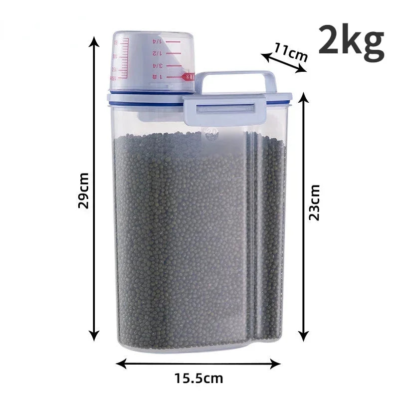 1.5kg/2kg Measuring Cup Food Store Container Dog Cat  Pail Plastic Tank with Moisture-Proof Sealed Jar Pet Supplies Accessories