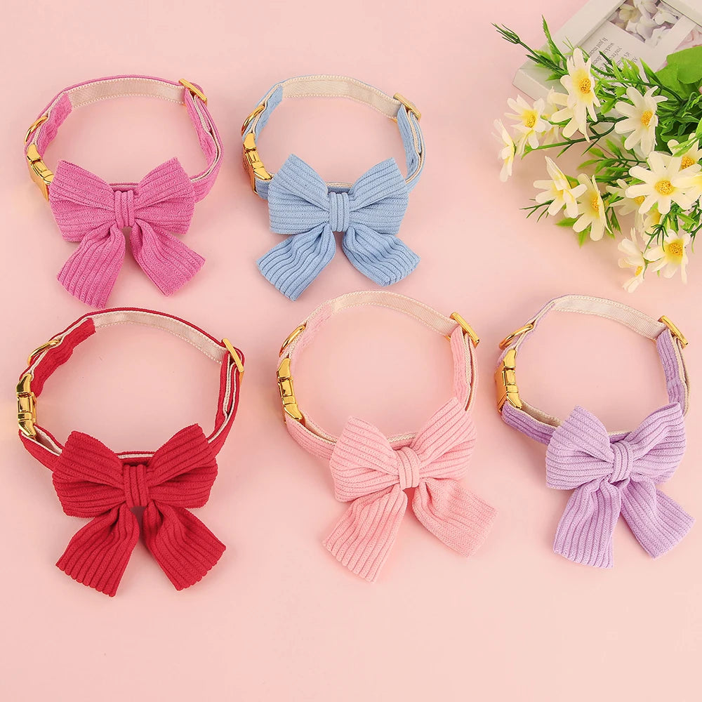 Personalized Dog Collar Big Bowtie Pet Dog ID Collars Free Engraving Cute Bowknot For Small Medium Dogs Cats Pet Accessories