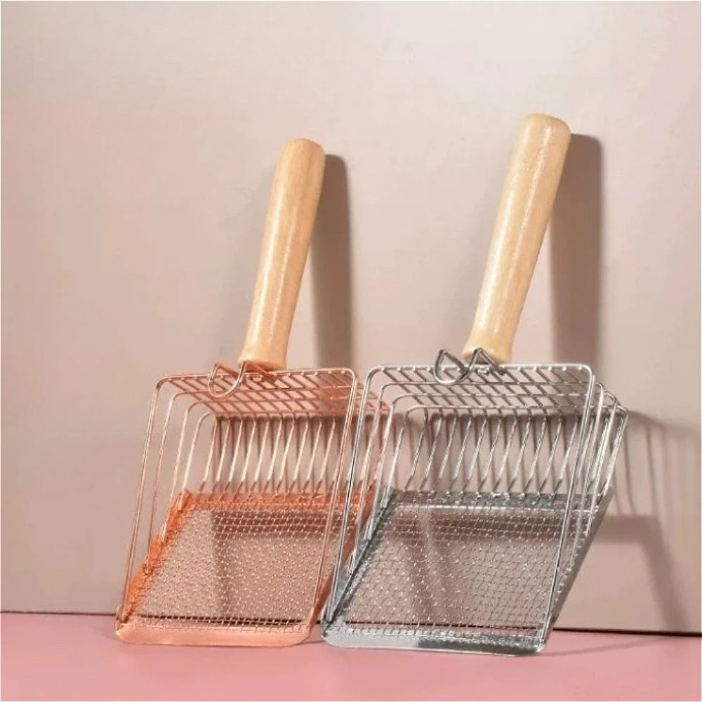 Washable Metal Cats Litter Scoop Comfortable Wooden Handle with Hook Pet Tool Suitable for Daily Cats Litter Box Cleaning