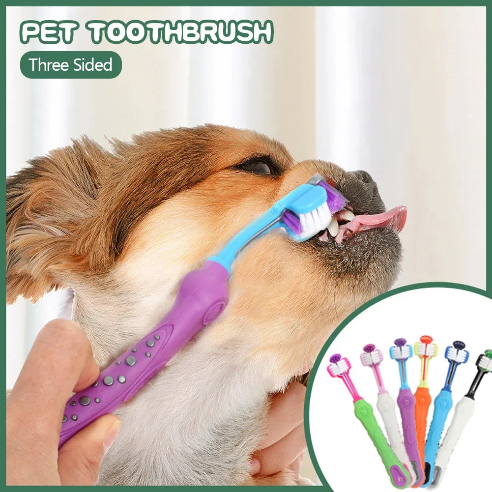 Three Sided Pet Toothbrush Three-Head Multi-angle Toothbrush Cleaning Dog Cat Brushes Bad Breath Teeth Care ToolS