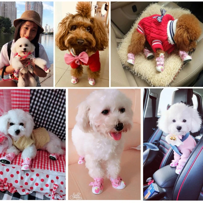 Strawberry Print Dog Canvas Shoes Breathable Dog Sneakers Soft Warm Puppy Footwear Fashion Outdoor Cat Boots Anti-Slip Pet Shoes