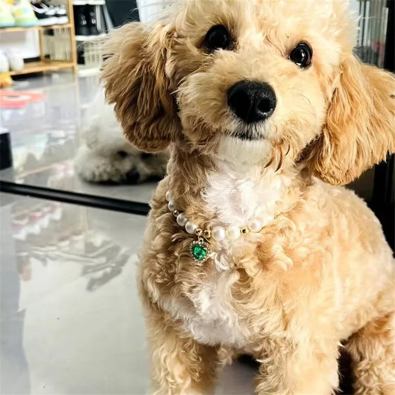 Fashion Pet Heart Pendant Necklace Adjustable Collar Fake Pearls for Dogs Cats Stylish and Comfortable Accessories Pet Supplies
