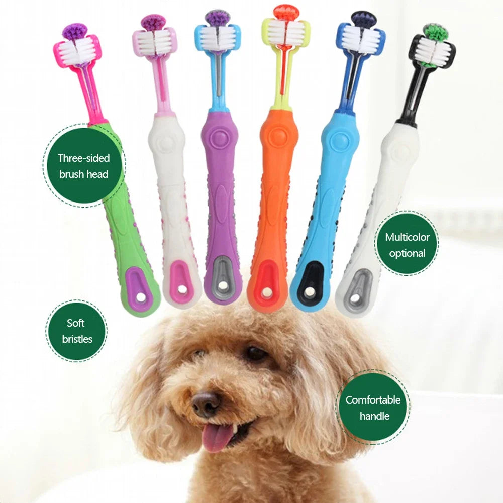 Three Sided Pet Toothbrush Three-Head Multi-angle Toothbrush Cleaning Dog Cat Brushes Bad Breath Teeth Care ToolS