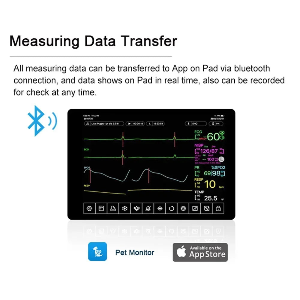 Multi-parameter Veterinary Monitor Bluetooth Smart Wear ECG Macine Pet SPO2 RESP TEMP PR  Monitor APP IOS Android