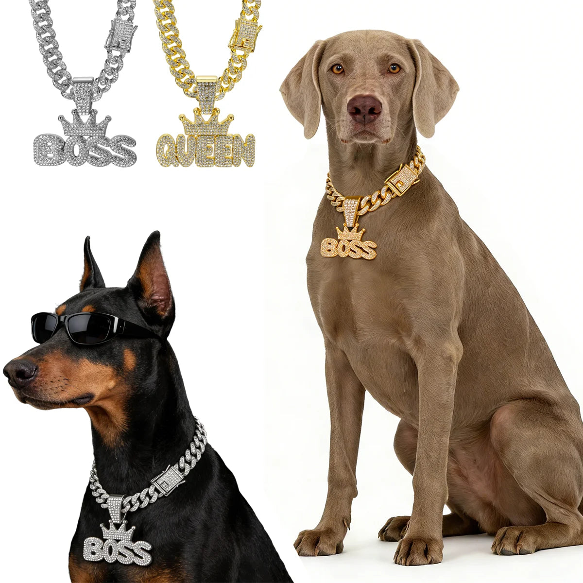 Cuban Dog Chain, Alloy Pet Dog Collar, Gold Necklace for Small to Large Dogs CEO BOSS Luxury Pendant Jewelry Accessory 2026 NEW