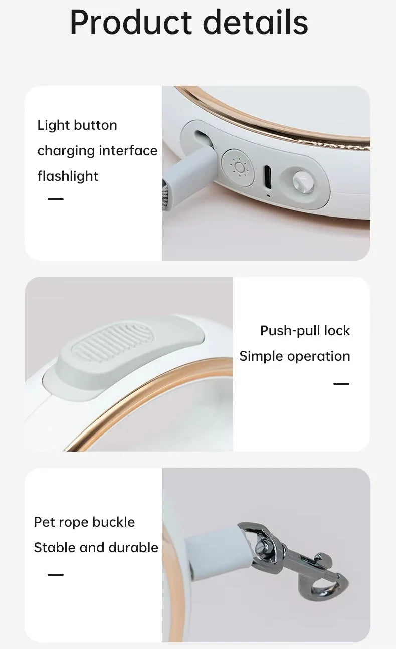 3m Automatic Retractable Pet Leash Long Dog Walking Traction Lead With Waste Bag Dispenser Puppy Durable Led Light Rope Supplies