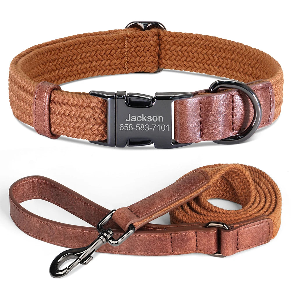 Personalized Dog Collar Leash Set Nylon Dog Collars With Walking Lead Rope Adjustable Pet Necklace for Small Large Dogs Durable