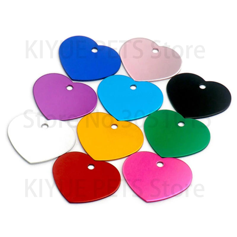 Wholesale 100Pcs Heart Dog Tag Pet ID tags customize Aluminum Anodizing Blank Name Tag Collar Charm Pendant Wedding Decoration