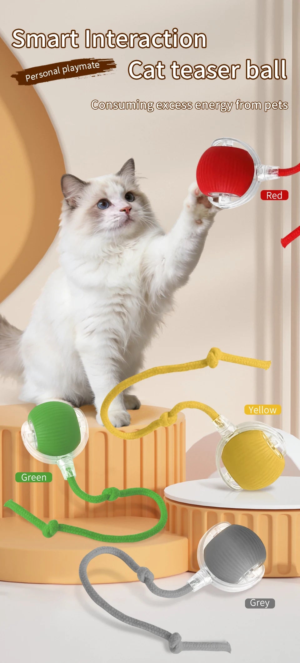 Cat and Dog Interactive Rolling Ball Toy Rechargeable Pet Electric Toy Teasing Cat Ball Teasing Dog Ball Automatic Rolling