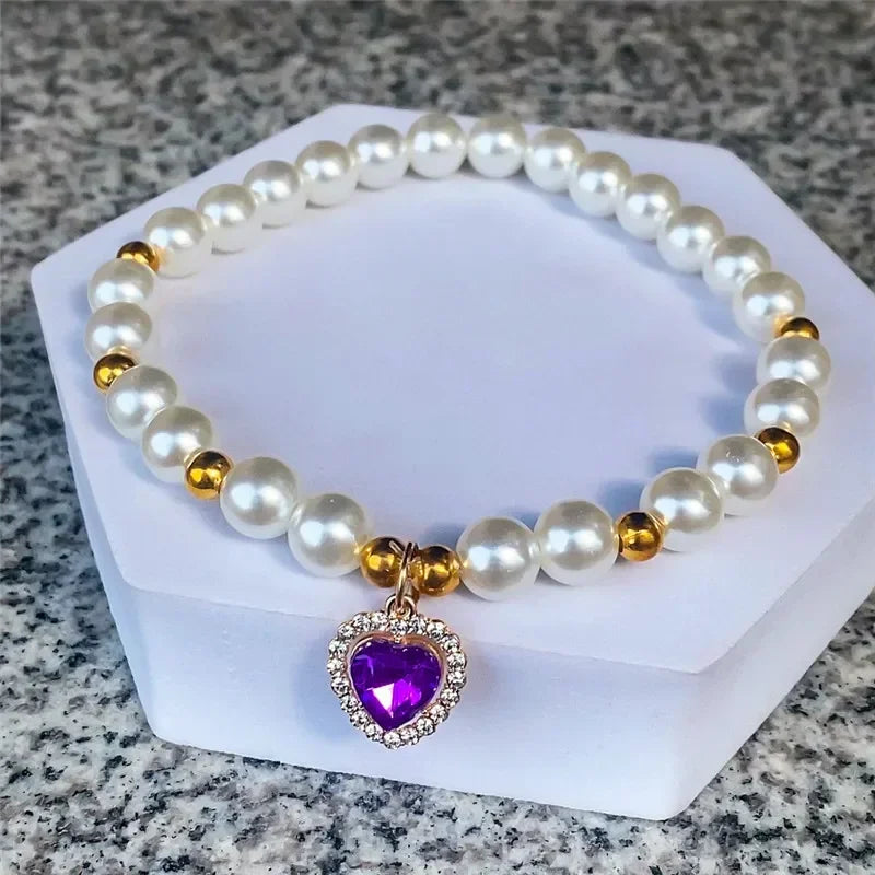 Fashion Pet Heart Pendant Necklace Adjustable Collar Fake Pearls for Dogs Cats Stylish and Comfortable Accessories Pet Supplies