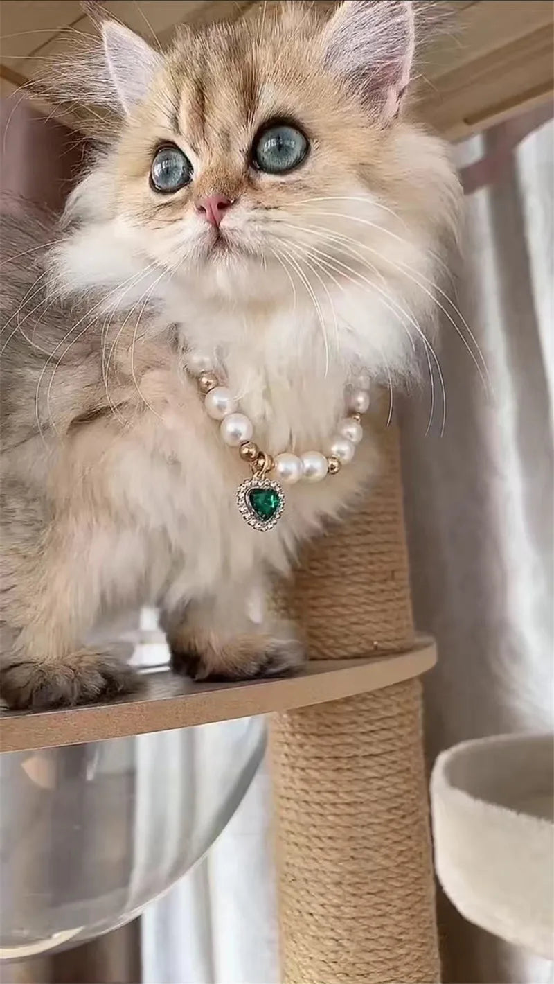 Fashion Pet Heart Pendant Necklace Adjustable Collar Fake Pearls for Dogs Cats Stylish and Comfortable Accessories Pet Supplies