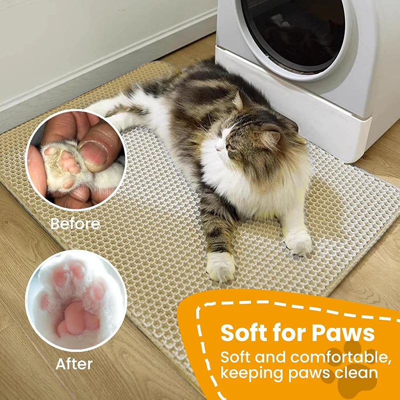 Cat Litter Mat 4 Size Large Honeycomb Double Layer Litter Trapping Non Slip Waterproof Urine Proof Cat Litter Box Kitten Beige