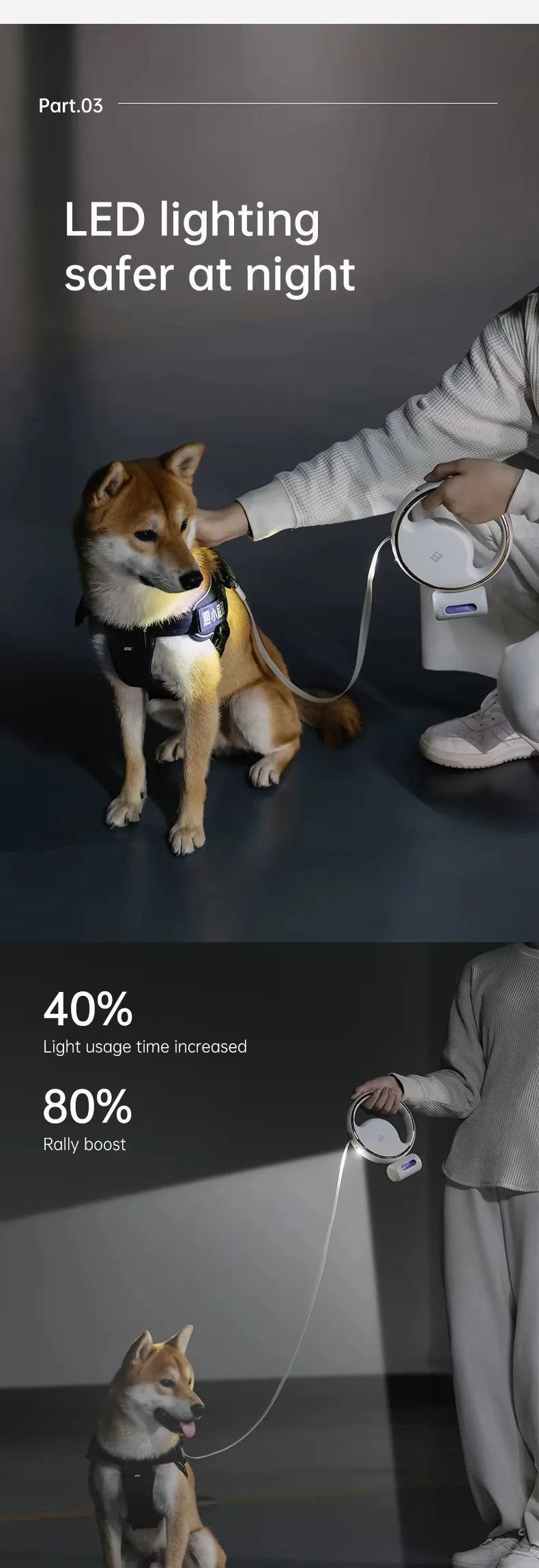 3m Automatic Retractable Pet Leash Long Dog Walking Traction Lead With Waste Bag Dispenser Puppy Durable Led Light Rope Supplies