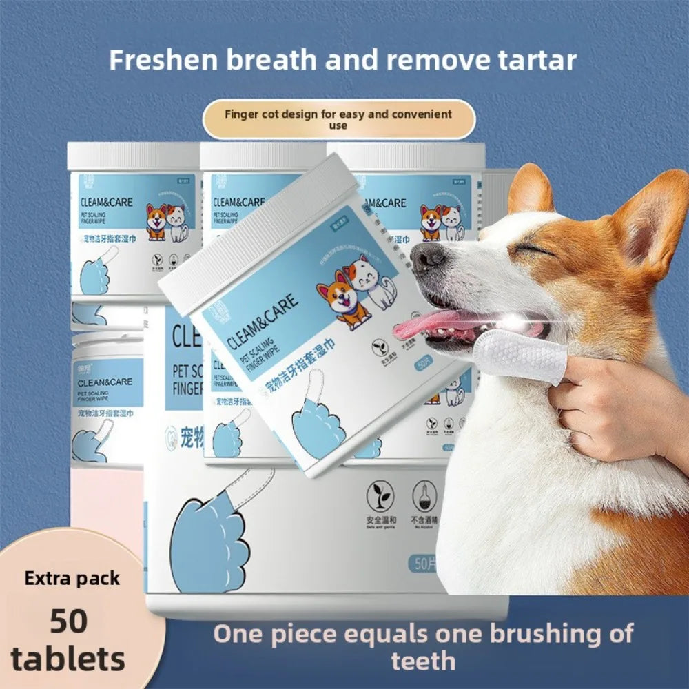 50Pcs/bottle Pet Finger Cover Toothbrush Cat Toothbrush Dog Bad Breath Teeth Cleaning Pet Toothpaste Cat Dog Toothbrush