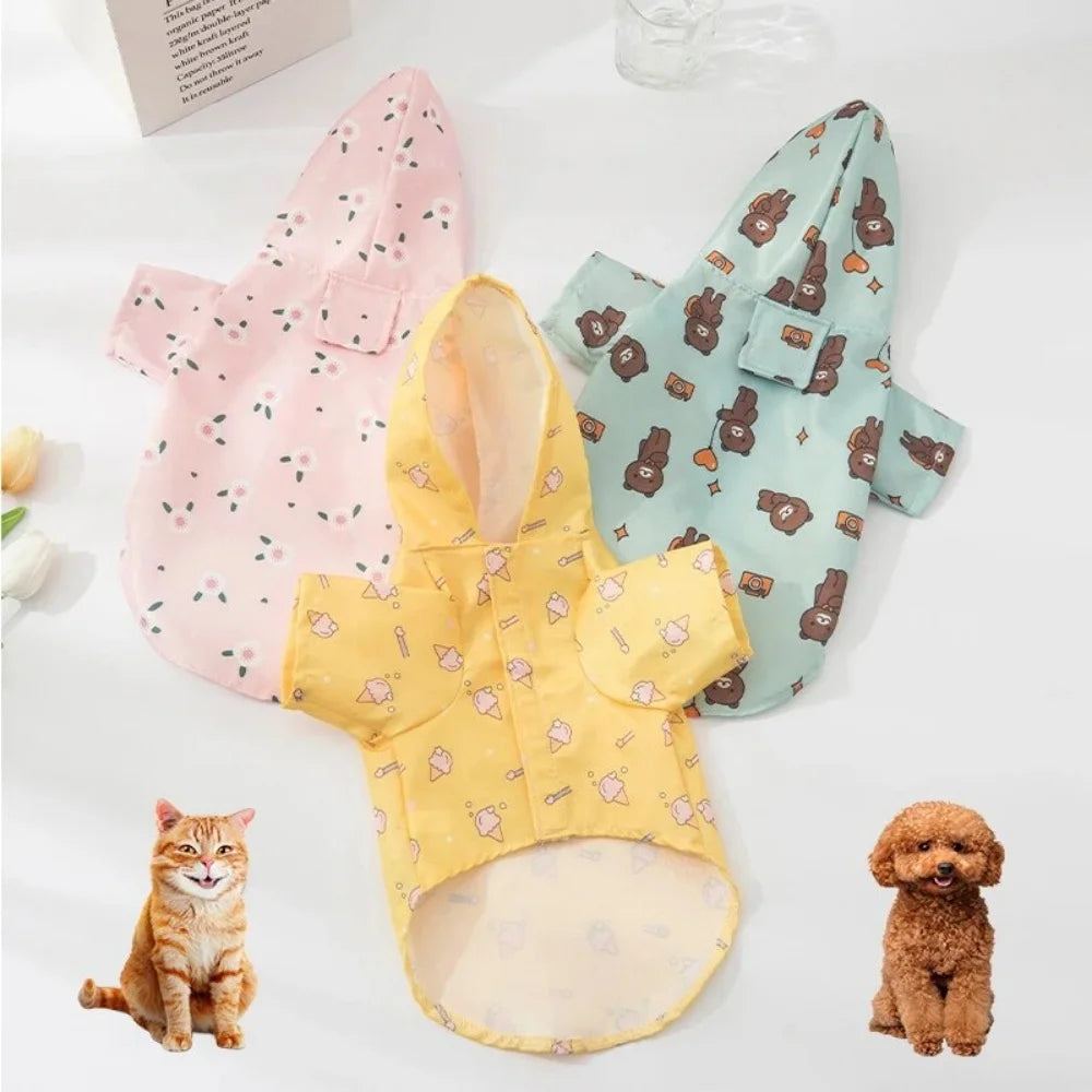 Dog Raincoat with Hat Waterproof Dog Short Sleeve Summer Outdoor Coat for Bichon Schnauzer and Other Small Dogs