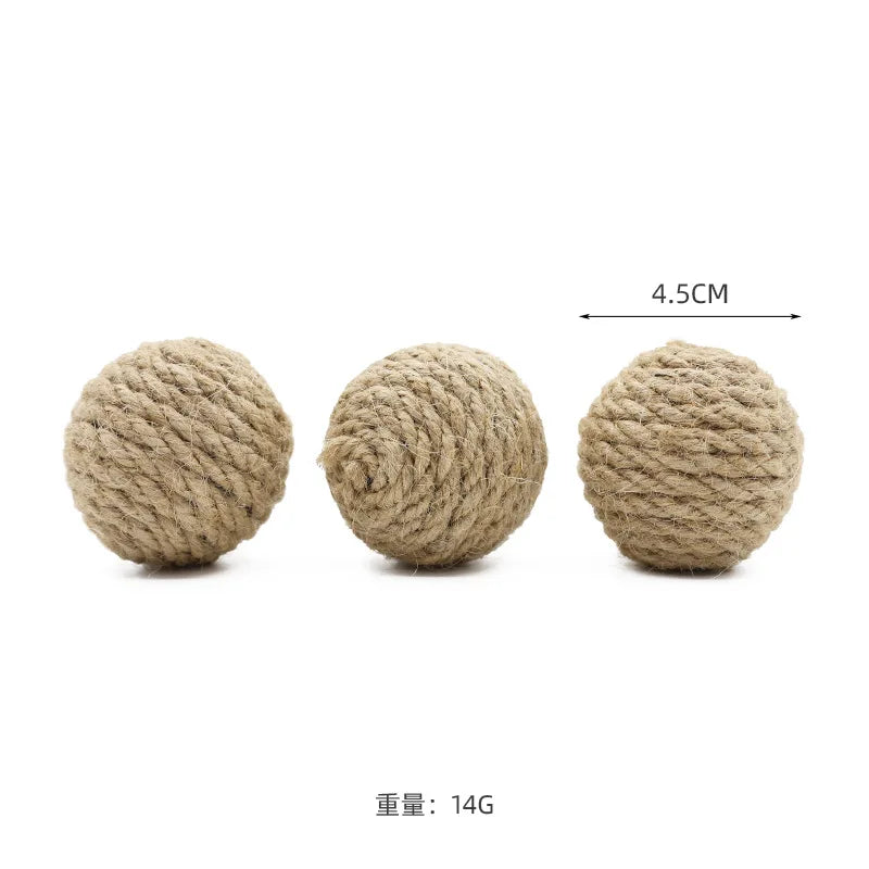 Eco-Friendly 4.5CM Sisal Ball Pet Toy with Sand, Natural Chew Toy for Cats, Biodegradable Fetch Ball