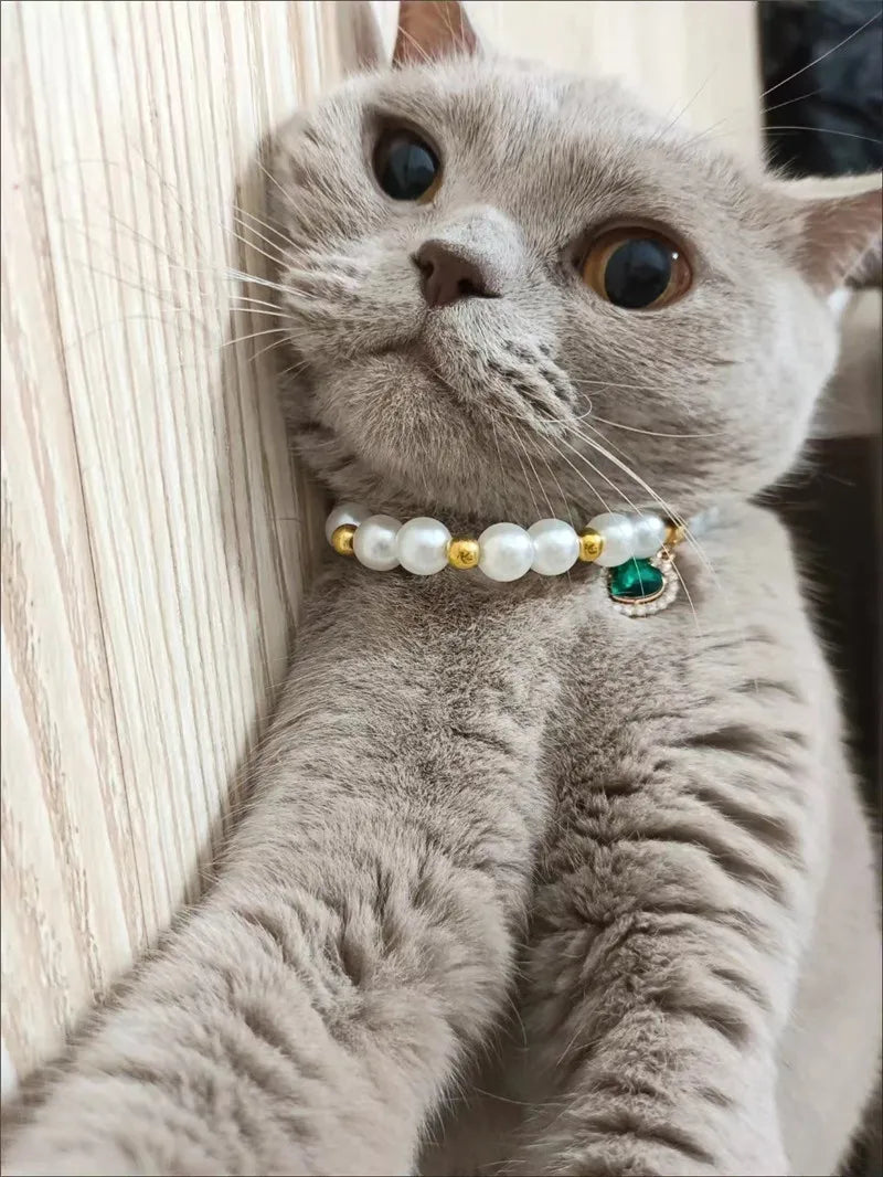 Fashion Pet Heart Pendant Necklace Adjustable Collar Fake Pearls for Dogs Cats Stylish and Comfortable Accessories Pet Supplies