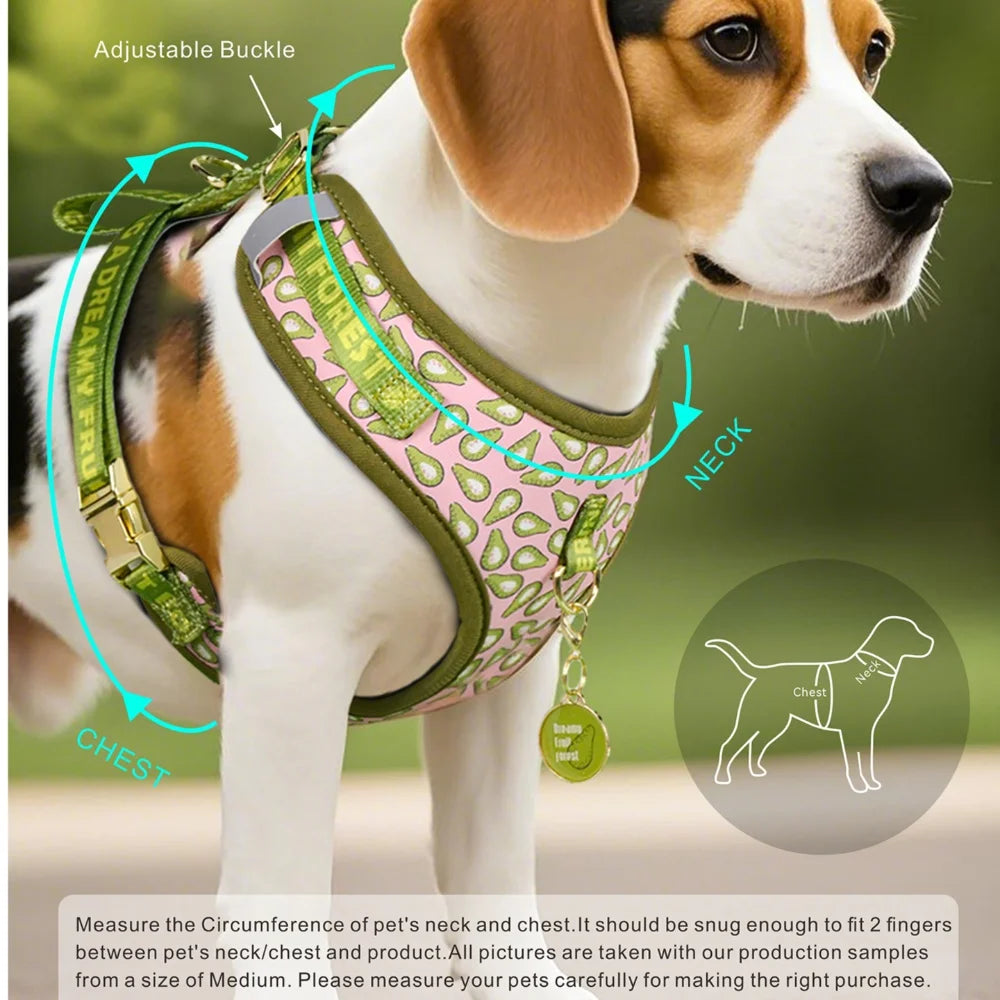 Romantic Holiday Curated Gift Light Luxury Adjustable Personalized Print Dog Harness + 1Pcs Tone Pet ID Tag Free With Purchase