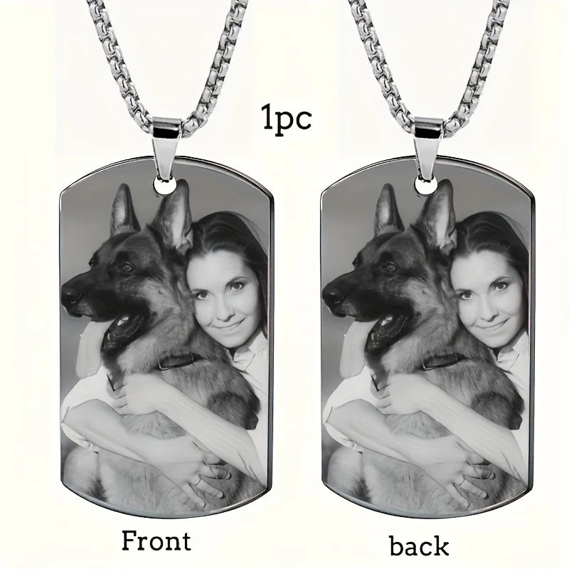 Custom Photo Engraved Dog Tag Pendant Necklace Stainless Steel Personalized Pet Memorial Jewelry Unisex