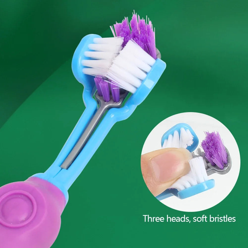 Three Sided Pet Toothbrush Three-Head Multi-angle Toothbrush Cleaning Dog Cat Brushes Bad Breath Teeth Care ToolS