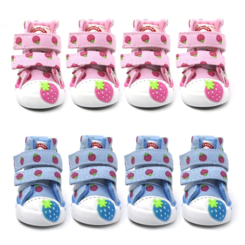 Strawberry Print Dog Canvas Shoes Breathable Dog Sneakers Soft Warm Puppy Footwear Fashion Outdoor Cat Boots Anti-Slip Pet Shoes