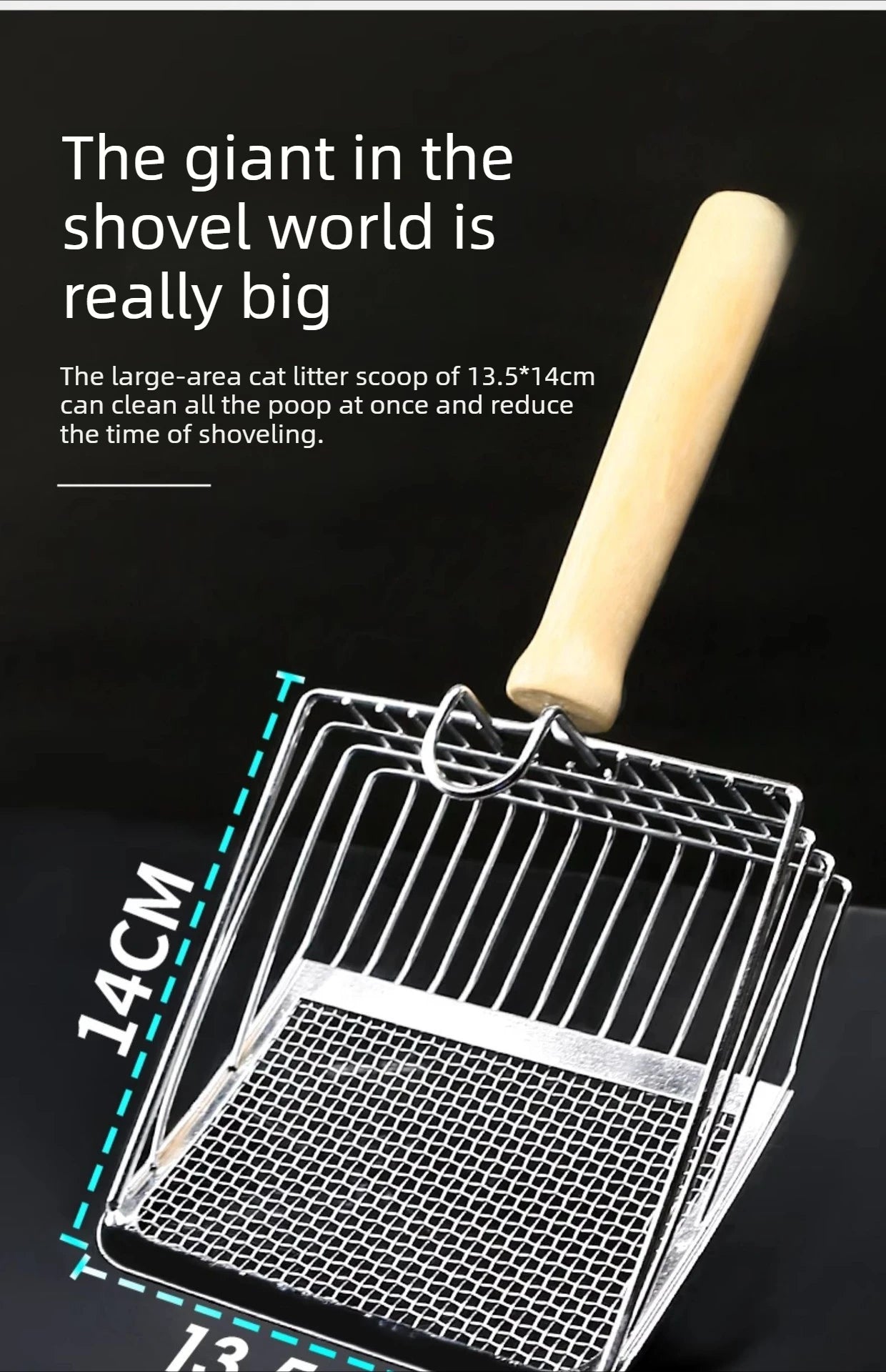 Washable Metal Cats Litter Scoop Comfortable Wooden Handle with Hook Pet Tool Suitable for Daily Cats Litter Box Cleaning